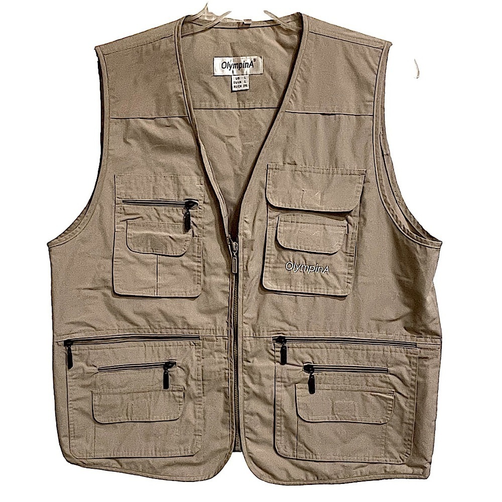 Olympina Khani Hunter Sportsman Outdoor Fishing Zip Front Vest Multiple Pocket L